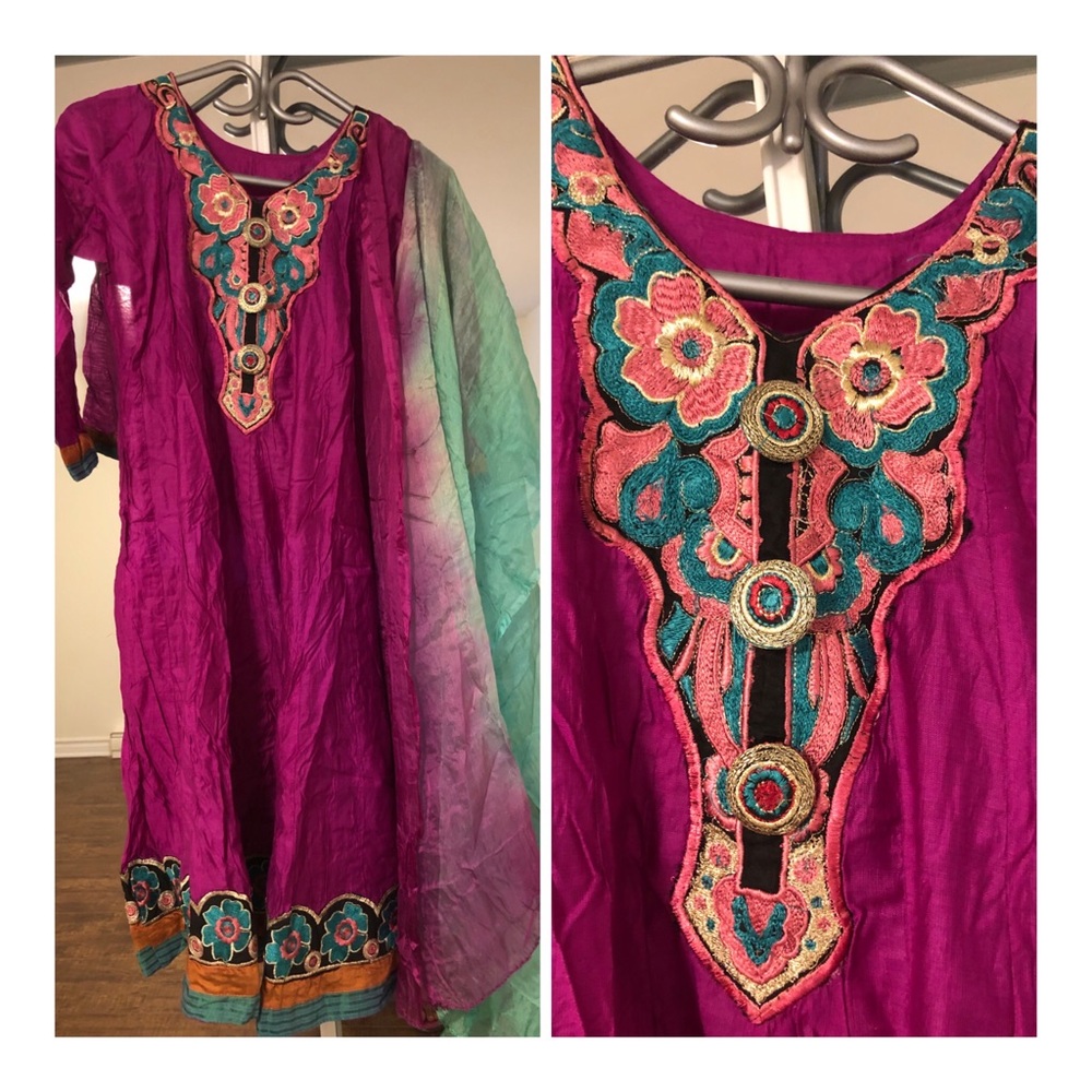 Embroidered magenta anarkali suit